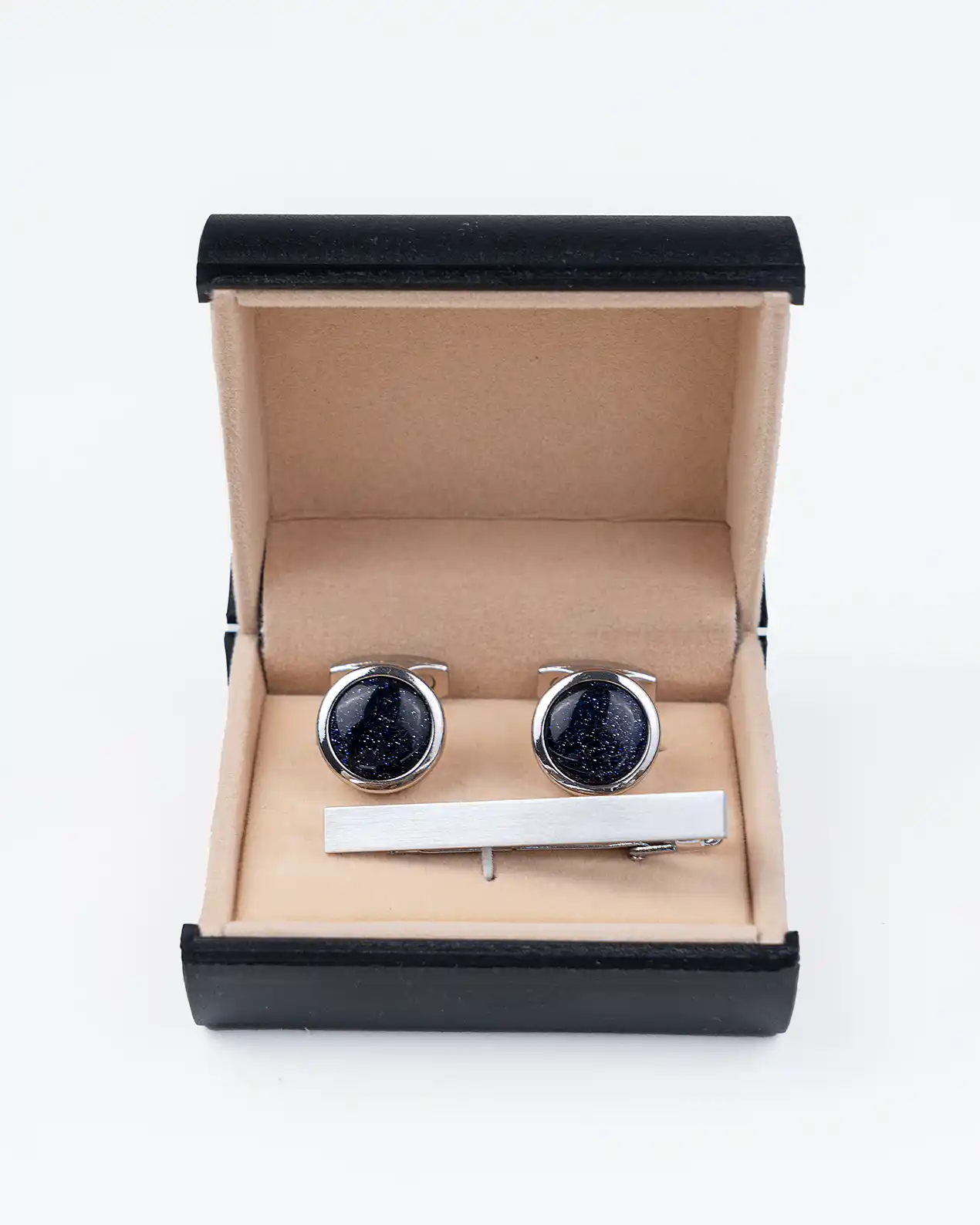 ست دکمه سردست وگیره کراوات نقره ای کهکشانی